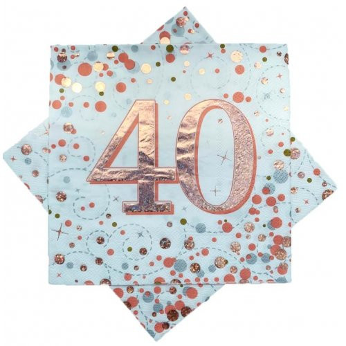 SPARKLING FIZZ ROSE GOLD 40TH BIRTHDAY NAPKINS PACK 16  Code 635891