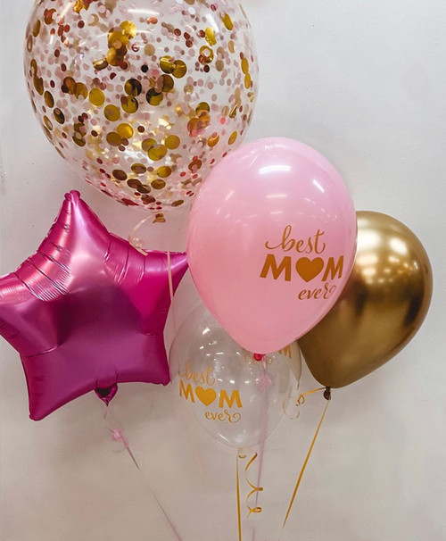 Mum's the word -1 x confetti 40cm,1 x star foil ,1 x latex weight