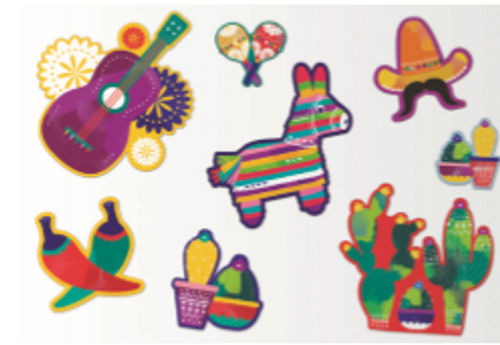 E4990 MEXICAN THEME SHAPES WALL DECORATIONS PK20