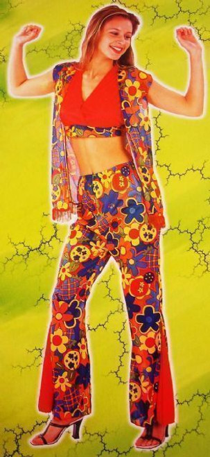 089176 COSTUME 60s HIPPIE FLOWER POWER TOP AND PANTS