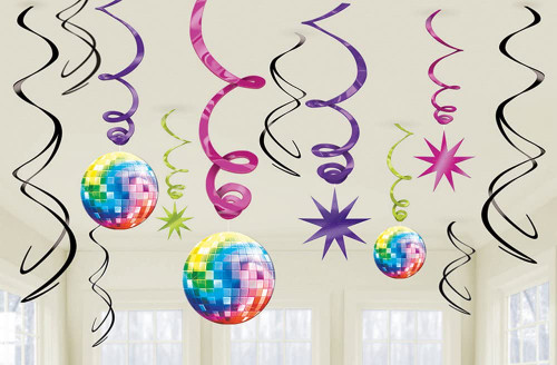 AM670145 SWIRL DECORATIONS 70's DISCO 12PK