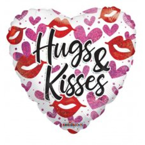 209294 HUGS  & KISSES HOLOGRAPHIC FOIL BALLOON 45cm uninflated
