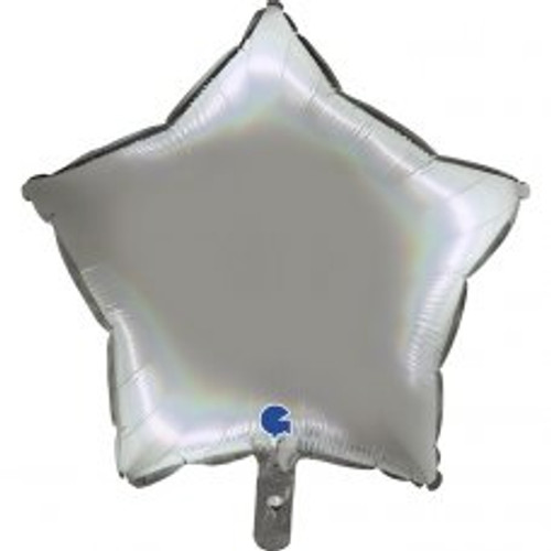 G192P01RHPU STAR MATTE HOLO PLATINUM PURE 45CM/18 INCH FOIL BALLOON. INC HELIUM & RIBBON