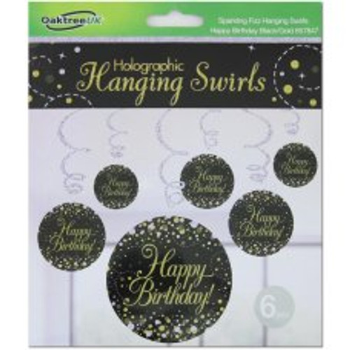 HANGING SWIRL SPARKLING HAPPY BIRTHDAY BLACK & GOLD