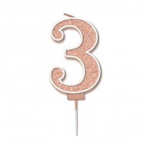 SPARKLING FIZZ ROSE GOLD 3 CANDLE  7.5CM PACK 6