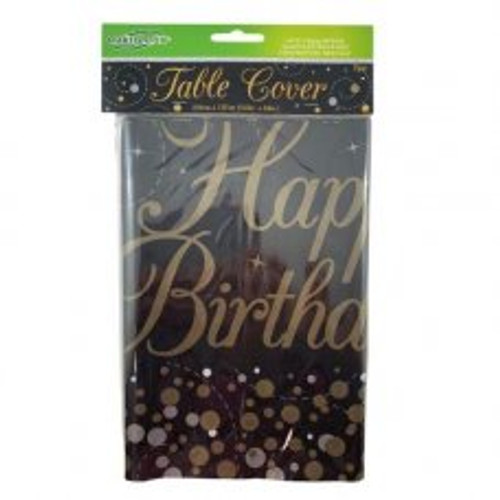 SPARKLING FIZZ BLACK GOLD TABLE COVER HAPPY BIRTHDAY PACK 1