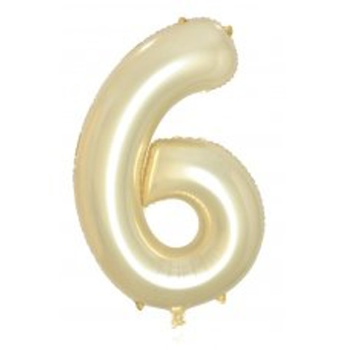 213686 NUMERAL LUX GOLD 6 FOIL BALLOON 87CM/34" HELIUM INFLATED, RIBBON AND WEIGHT