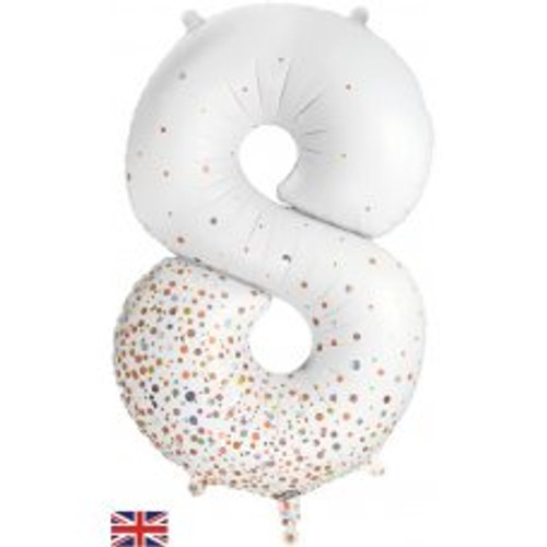 OT606883 NUMERAL SPARKLING FIZZ ROSE GOLD 8 FOIL BALLOON 87CM/34". HELIUM INFLATED, RIBBON AND WEIGHT