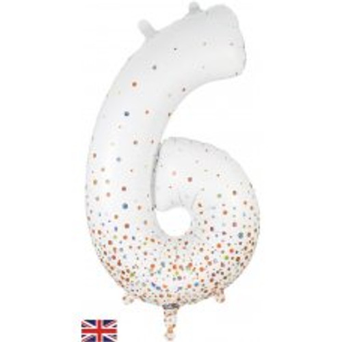 OT606869 NUMERAL SPARKLING FIZZ ROSE GOLD 6 FOIL BALLOON 87CM/34". HELIUM INFLATED, RIBBON AND WEIGHT