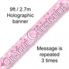 Amscan Striscione Per Battesimo Happy Christening – Blu Olografico Con Pois, 2,7 Metri