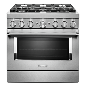 Cuisinière commerciale intelligente bicombustible KitchenAid®, 6 brûleurs, 36 po KFDC506JSS