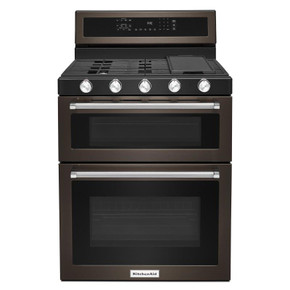 Kitchenaid® Cuisinière au gaz à four double à convection et 5 brûleurs - 30 po KFGD500EBS