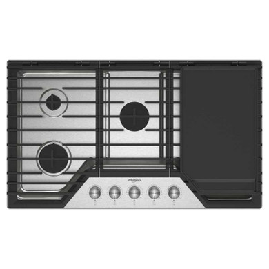 Whirlpool® Table de cuisson au gaz avec grille à charnière 2 en 1 convertible en plaque chauffante, 36 po WCGK7536PS