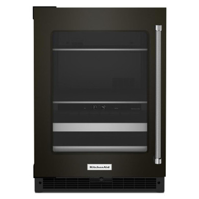 Kitchenaid® Centre de rafraîchissements avec porte en verre et porte-bouteilles à devant en métal et fini PrintShield™ - 24 po KUBL314KBS