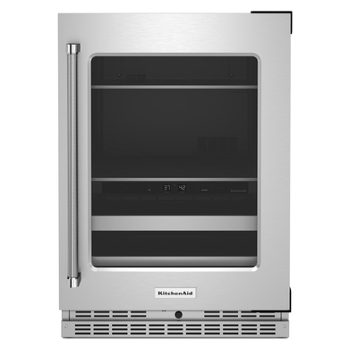 Centre de rafraîchissements avec porte en verre et porte-bouteilles à devant en métal - 24 po KitchenAid® KUBR314KSS