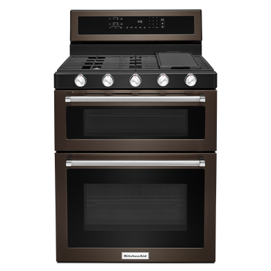 Kitchenaid® Cuisinière bi-combustible à four double à convection avec 5 brûleurs - 30 po KFGD500EBS