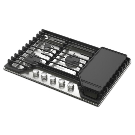 Whirlpool® Table de cuisson au gaz avec grille à charnière 2 en 1 convertible en plaque chauffante, 30 po WCGK7530PS Whirlpool® Table de cuisson au gaz avec grille à charnière 2 en 1 convertible en plaque chauffante, 30 po WCGK7530PS