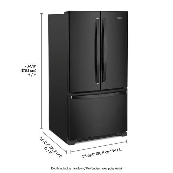 Réfrigérateur à portes françaises avec distributeur d’eau - 36 po - 25 pi cu Whirlpool® WRF535SWHB