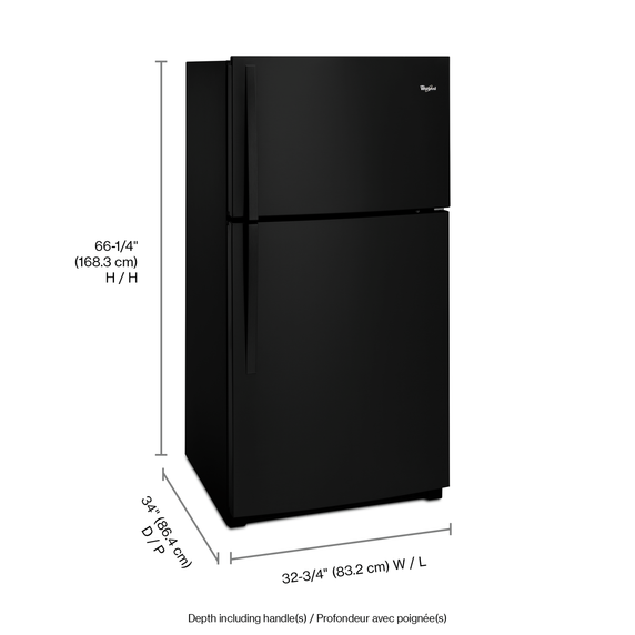 Réfrigérateur à congélateur supérieur  de 33 po Whirlpool® avec machine à glaçons facultative EZ Connect WRT541SZDB