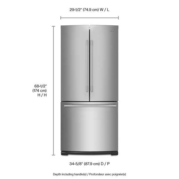 Réfrigérateur à portes françaises et poignée contemporaine - 30 po - 20 pi cu Whirlpool® WRFA60SFHZ