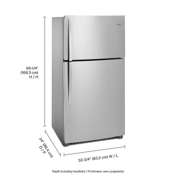 Réfrigérateur à congélateur supérieur, 33 po, 21 pi3 Whirlpool® WRT541SZDZ
