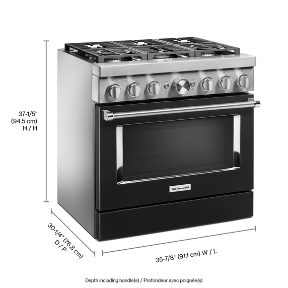 Cuisinière commerciale intelligente bicombustible KitchenAid®, 6 brûleurs, 36 po KFDC506JBK