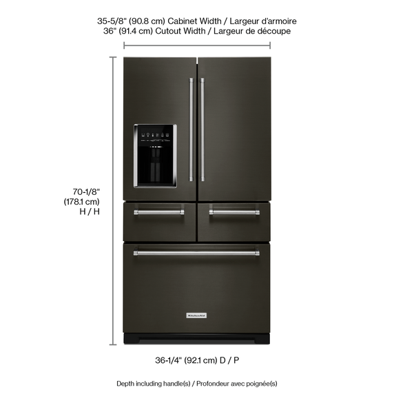 Kitchenaid® Réfrigérateur non encastré à portes multiples avec intérieur platine et fini PrintShieldTM - 25.8 pi cu - 36 po KRMF706EBS