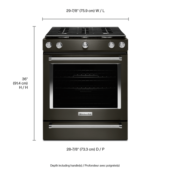 Kitchenaid® Cuisinière au gaz à commandes frontales à convection avec 5 brûleurs - 30 po KSGG700EBS