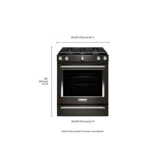 Kitchenaid® Cuisinière au gaz à commandes frontales à convection avec 5 brûleurs - 30 po KSGG700EBS Kitchenaid® Cuisinière au gaz à commandes frontales à convection avec 5 brûleurs - 30 po KSGG700EBS