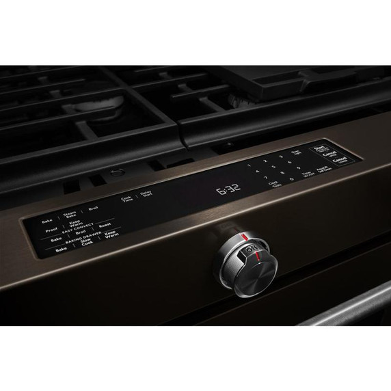 Kitchenaid® Cuisinière au gaz à commandes frontales à convection avec 5 brûleurs - 30 po KSGG700EBS