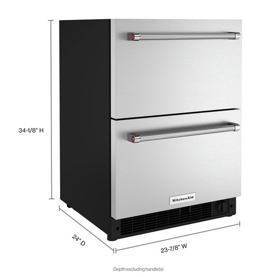 Réfrigérateur/congélateur sous le comptoir en acier inoxydable à double tiroir - 24 po KitchenAid® KUDF204KSB