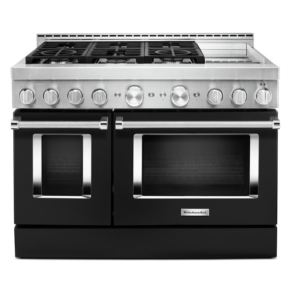 Cuisinière commerciale intelligente au gaz KitchenAid® avec plaque chauffante, 48 po KFGC558JBK