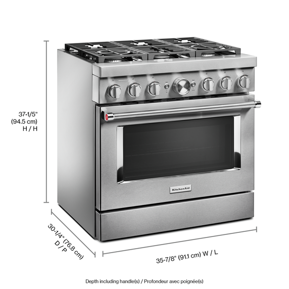 Cuisinière commerciale intelligente bicombustible KitchenAid®, 6 brûleurs, 36 po KFDC506JSS