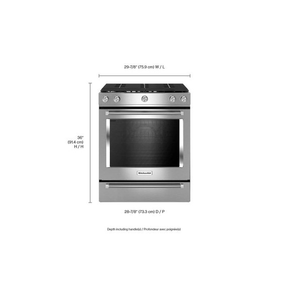 Kitchenaid® Cuisinière au gaz à commandes frontales à convection avec 5 brûleurs - 30 po KSGG700ESS