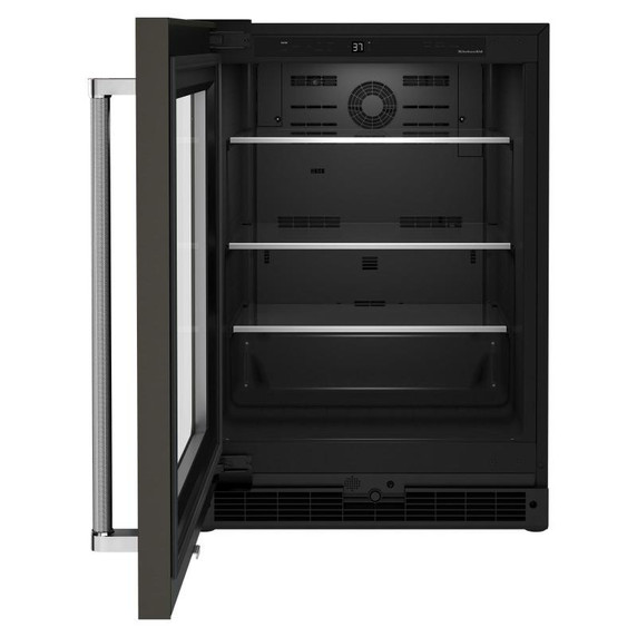 Kitchenaid® Réfrigérateur sous le comptoir avec porte en verre et tablettes à accents métalliques et fini PrintShield™ - 24 po KURL314KBS