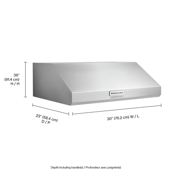 Hotte de ventilation sous l’armoire de style commercial à classe de moteur de 585 pi cu/min - 30 po KitchenAid® KVUC600KSS