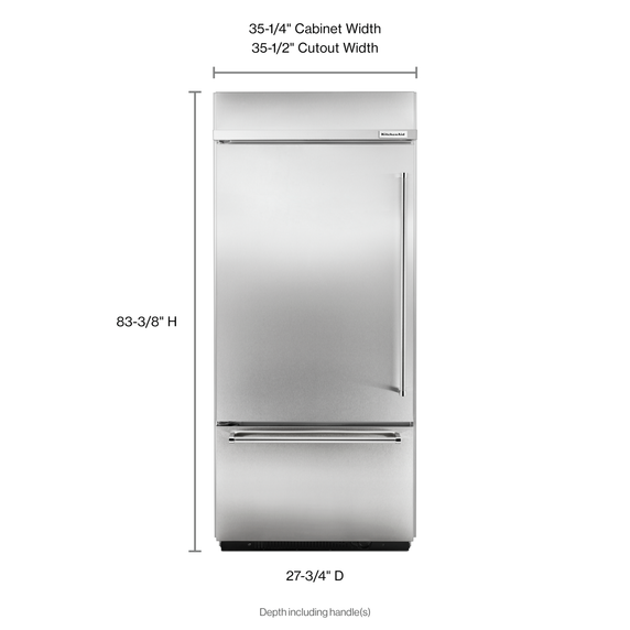 Kitchenaid® Réfrigérateur encastré à congélateur inférieur, 20.9 pi cu, 36 po KBBL306ESS