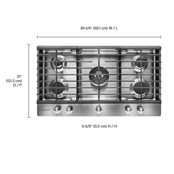 Table de cuisson au gaz avec 5 brûleurs - 36 po KitchenAid® KCGS556ESS