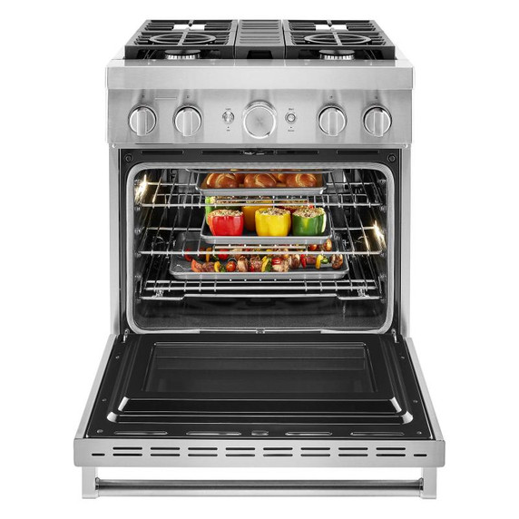 Kitchenaid® Cuisinière commerciale intelligente bicombustible avec 4 brûleurs - 30 po KFDC500JSS