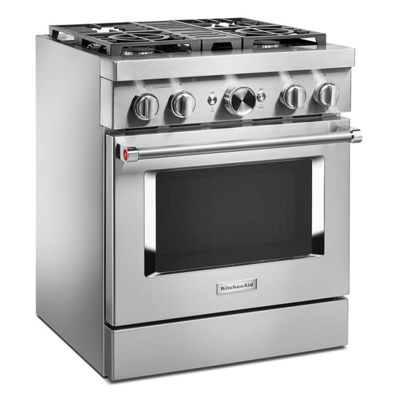 Kitchenaid® Cuisinière commerciale intelligente bicombustible avec 4 brûleurs - 30 po KFDC500JSS