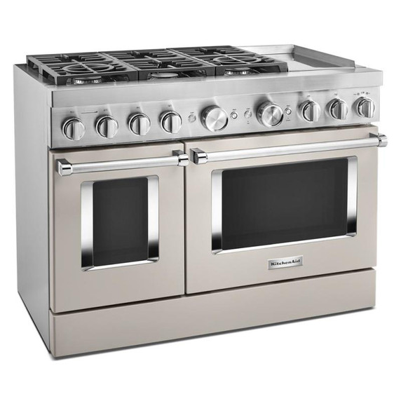 Cuisinière commerciale intelligente bicombustible KitchenAid® avec plaque chauffante, 48 po KFDC558JMH Cuisinière commerciale intelligente bicombustible KitchenAid® avec plaque chauffante, 48 po KFDC558JMH