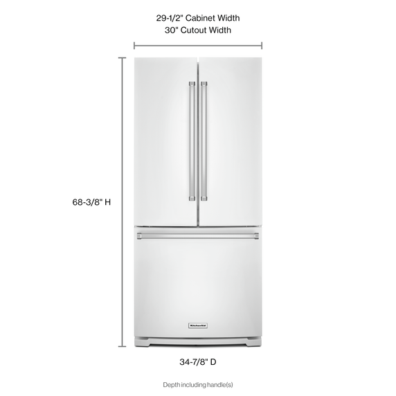 Réfrigérateur à portes françaises à profondeur standard avec distributeur intérieur - 20 pi cu - 30 po KitchenAid® KRFF300EWH