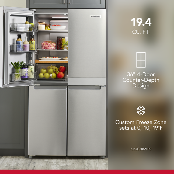 Réfrigérateur à 4 portes à profondeur de comptoir avec fini printshield™ - 19.4 pi cu - 36 po KitchenAid® KRQC506MPS