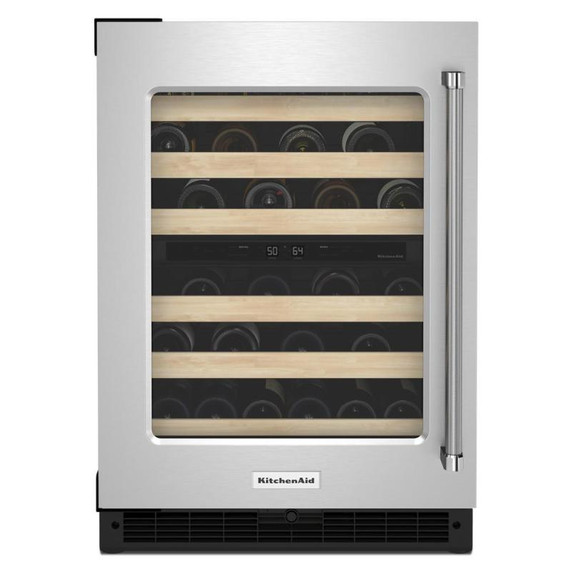 Kitchenaid® Cellier sous le comptoir avec porte en verre et porte-bouteilles à devant en bois - 24 po KUWL214KSB Kitchenaid® Cellier sous le comptoir avec porte en verre et porte-bouteilles à devant en bois - 24 po KUWL214KSB