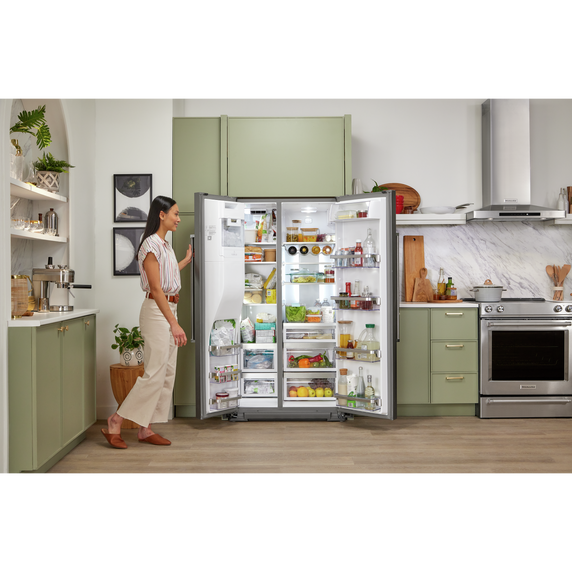 Réfrigérateur côte à côte avec distributeur extérieur d’eau et de glaçons et fini printshieldtm - 24.8 pi cu - 30 po KitchenAid® KRSF705HPS
