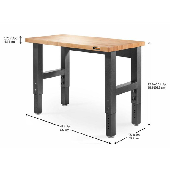 Gladiator® Établi en bois franc à hauteur réglable de 4 pi (121,9 cm) GAWB04HWEG