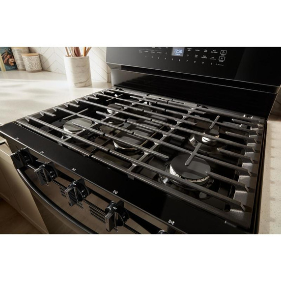 Whirlpool® Cuisinière au gaz intelligente de 30 pouces avec technologie de cuisson à air, auto-nettoyage/netoyage à la vapeur, préchauffage rapide avec capacité de 5.3 pi cu WFGS7530RB