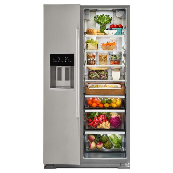 Kitchenaid® Réfrigérateur côte à côte à profondeur de comptoir, avec distributeur d’eau et de glaçons extérieur et fini PrintShield™ - 20.8 pi cu KRSC536RPS Kitchenaid® Réfrigérateur côte à côte à profondeur de comptoir, avec distributeur d’eau et de glaçons extérieur et fini PrintShield™ - 20.8 pi cu KRSC536RPS