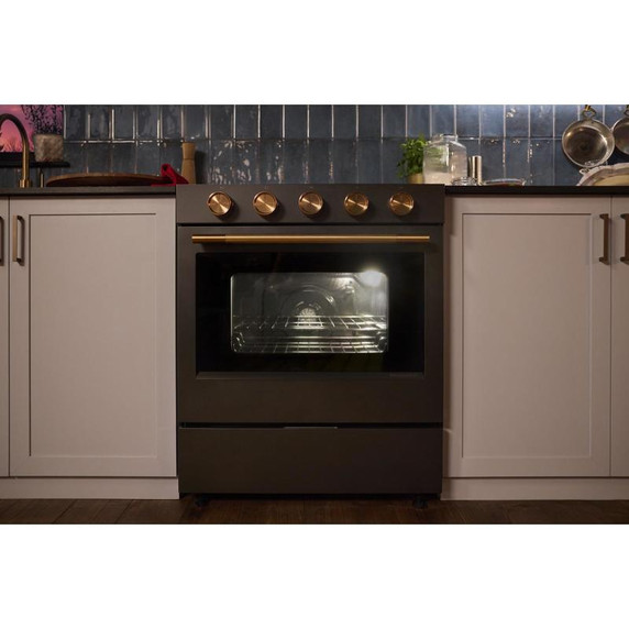 Kitchenaid® Cuisinière au gaz coulissante intelligente avec modes de cuisson à convection et brûleur 2 en 1 - 5 pi cu KSGS530SBE