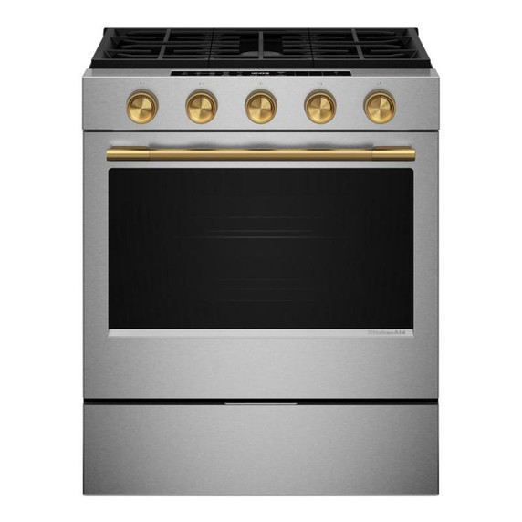 Kitchenaid® Cuisinière au gaz coulissante intelligente avec modes de cuisson à convection et brûleur 2 en 1 - 5 pi cu KSGS530SPS